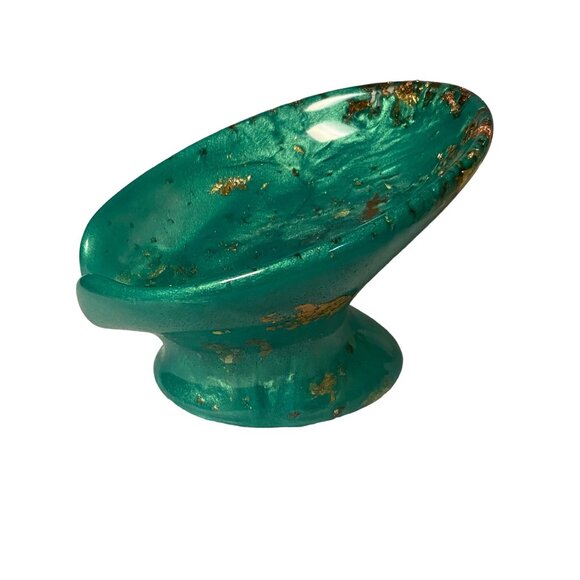 Handcrafted Green & Gold Resin Soap Dish - Unique Modern Home Decor - Picture 5 of 12